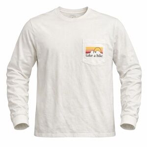 League Men’s Take A Hike Graphic White Long Sleeve T-shirt Size M Pocket​​
